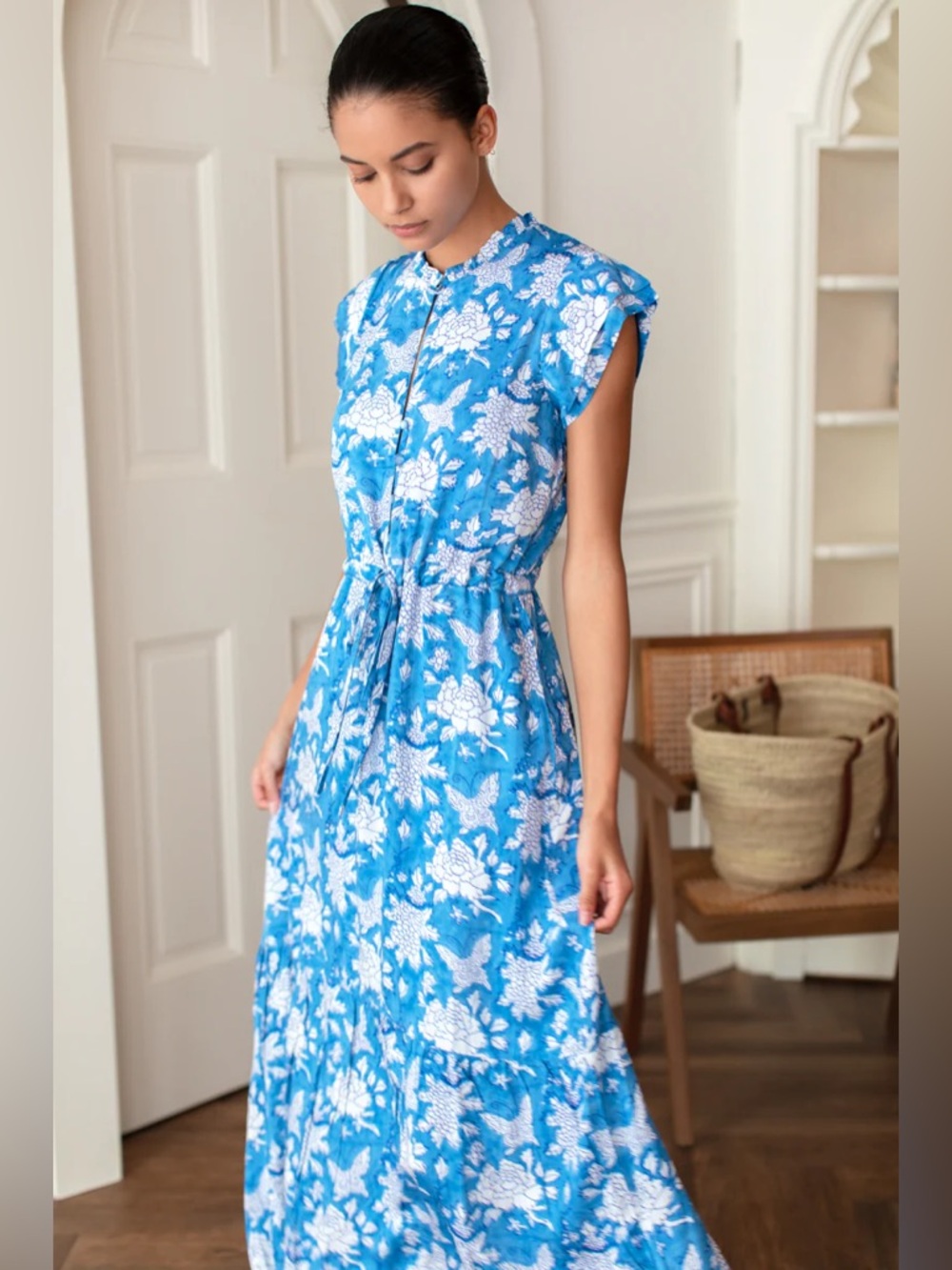SOLD — Emerson Fry India Collection Frances 3 Frill Dress Printed Size S Sky - Picture 2 of 9